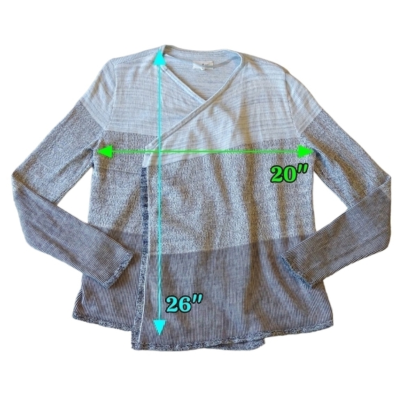 Lou & Grey Colorblock Striped Open Front Drape Cardigan Blue & Gray Modern - Picture 3 of 8